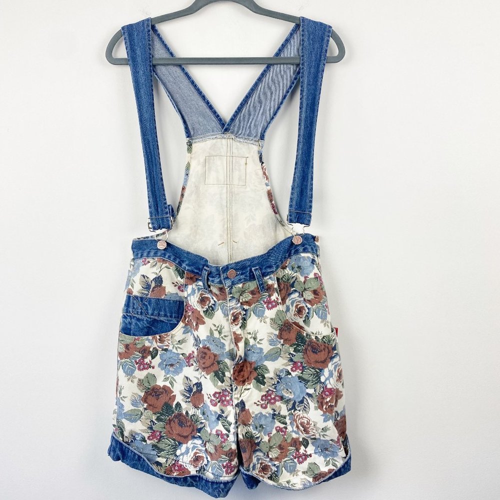 VINTAGE WANTED OUTLAW BLUEJEANS Denim Floral Overall Bibs Large L